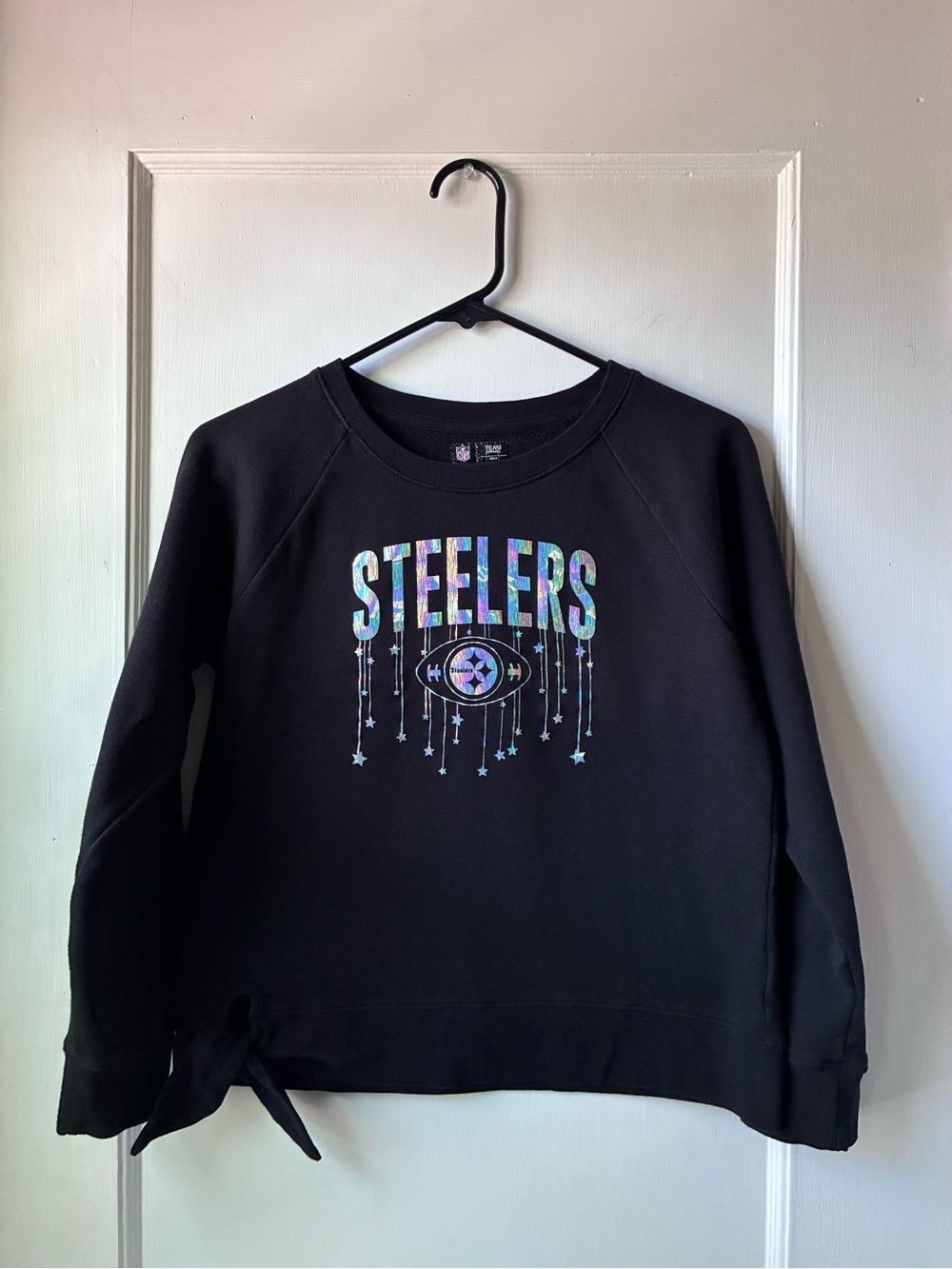 NFL Black Steelers Holographic Logo Crewneck Sweatshirt